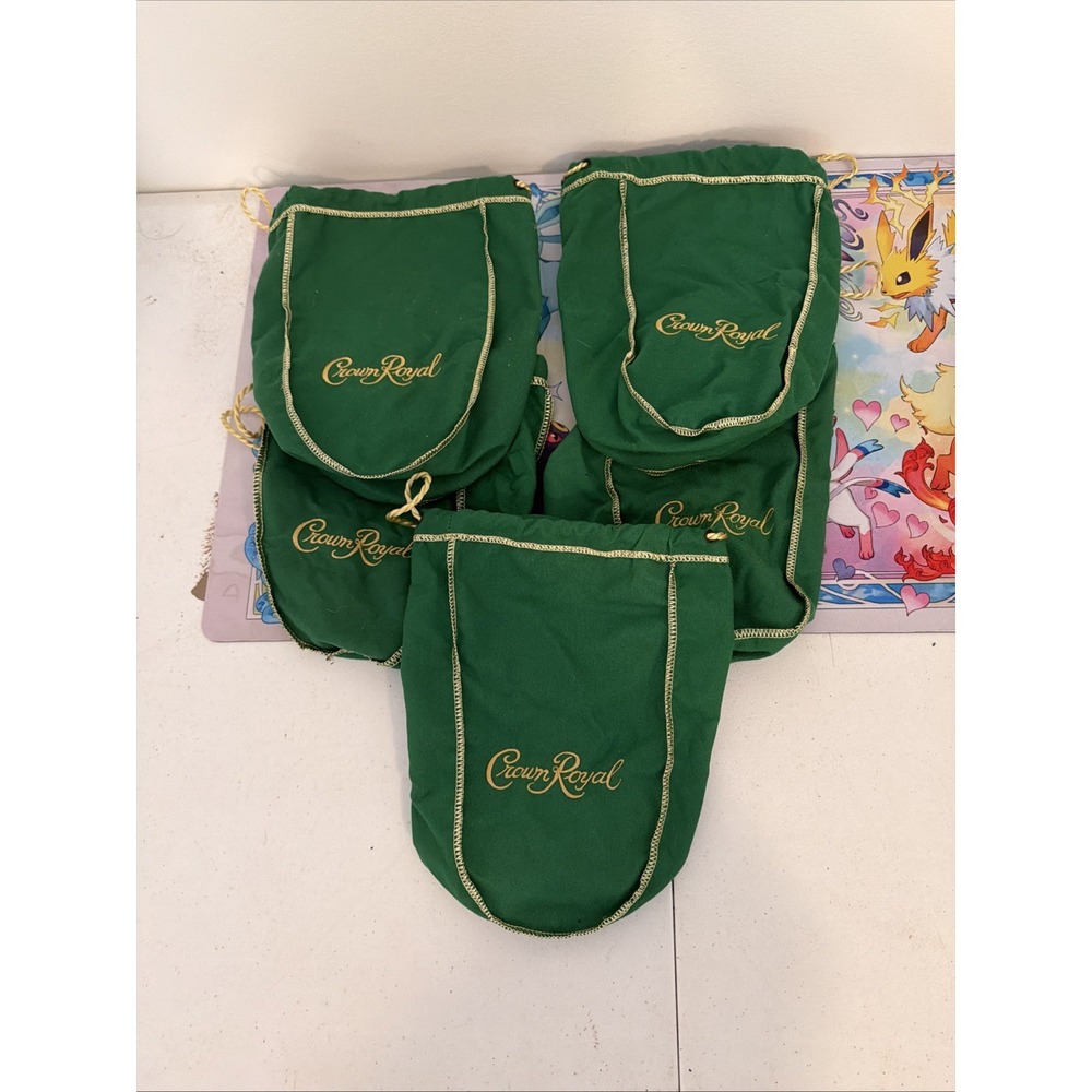 Lot of 5 Crown Royal Green Drawstring Bags Medium size 9-10" Long